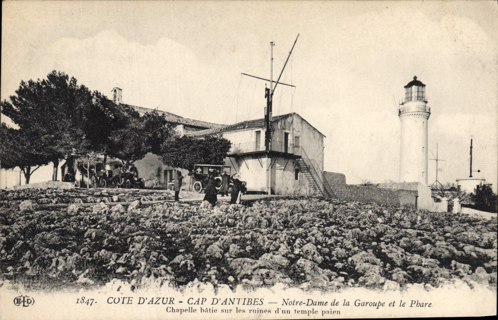 Vintage Postcard Headlight Cape d' Antibes Notre Dame of Garoupe and the headlight