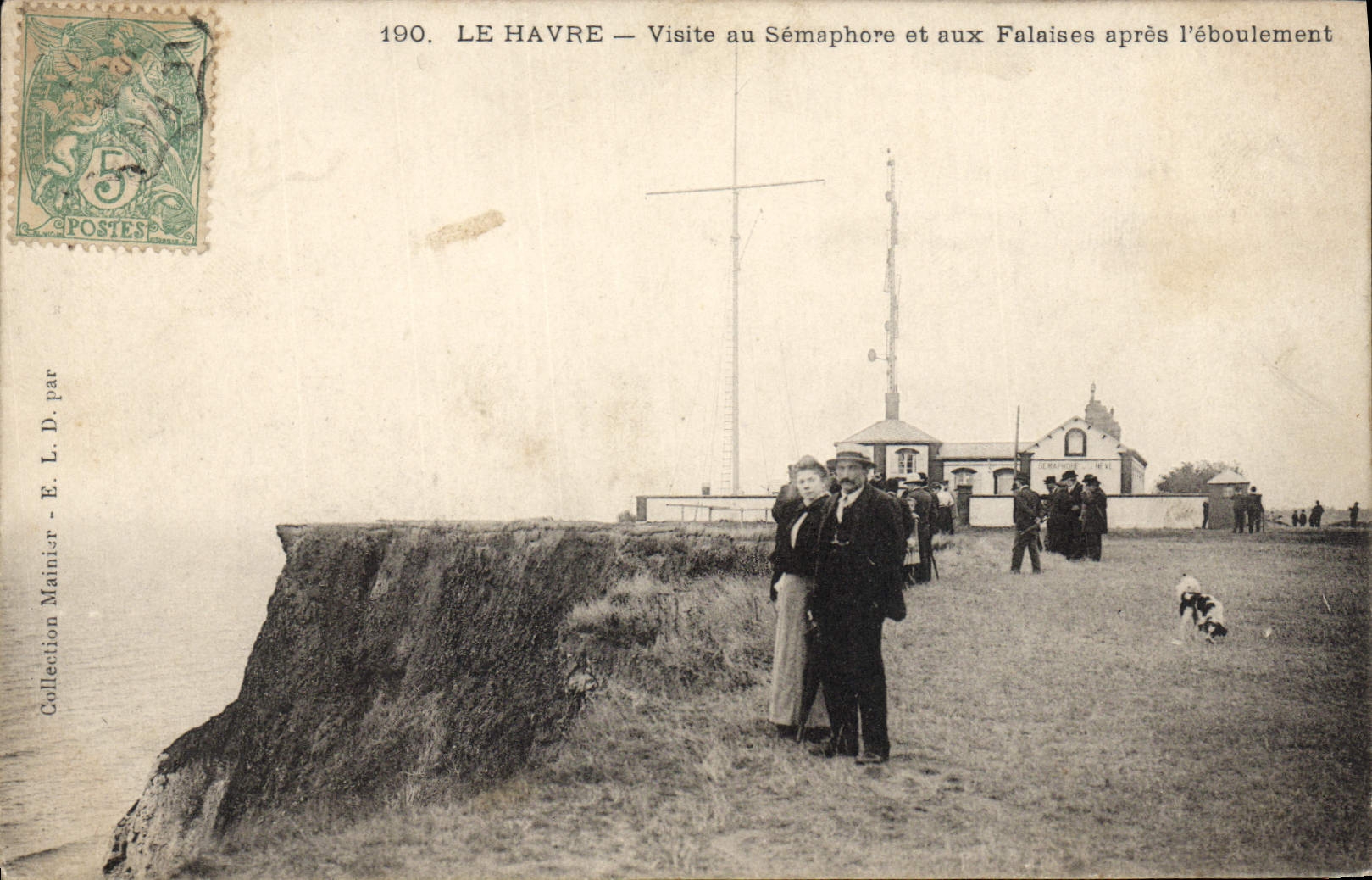 Vintage Postcard Le Havre Visits with the Semaphore and cliffs after the crumbling
