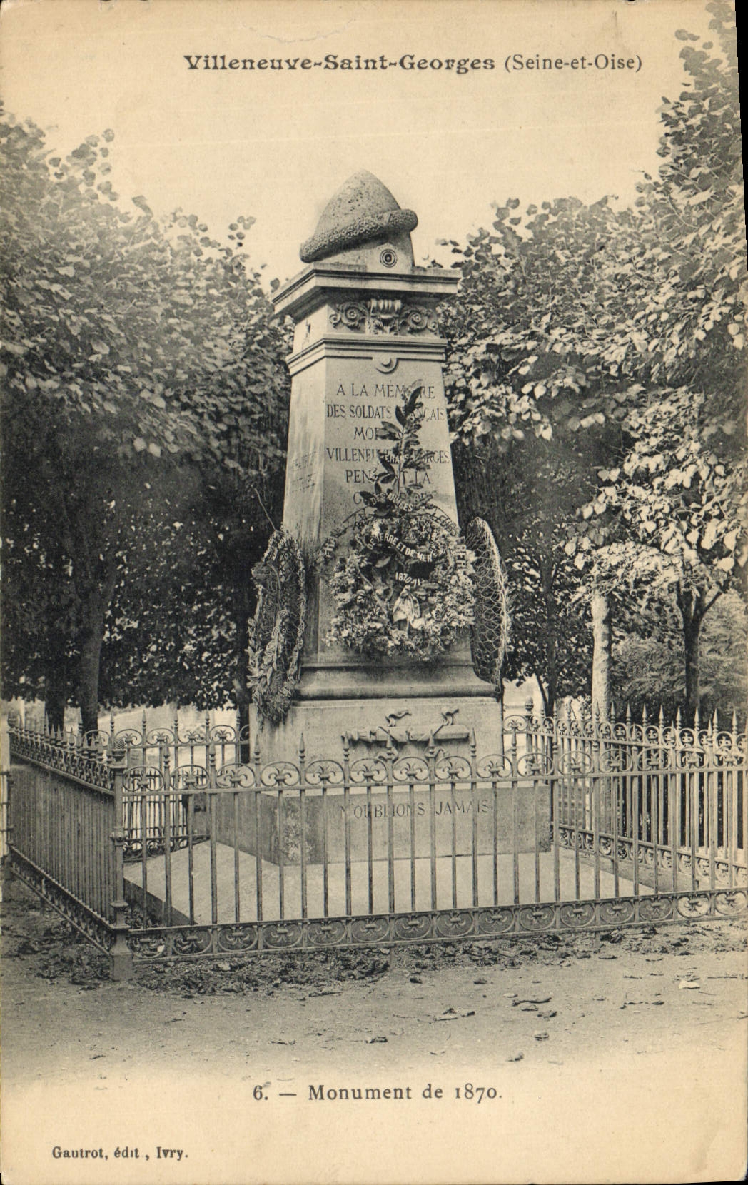 Vintage Postcard Militaria Monument of 1870 Holy Villeneuve Georges