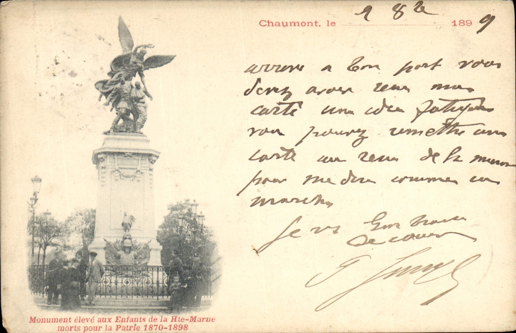Vintage Postcard Militaria Monument raised with the children of the High Marne died for fatherland 1870 1898 Chaumont