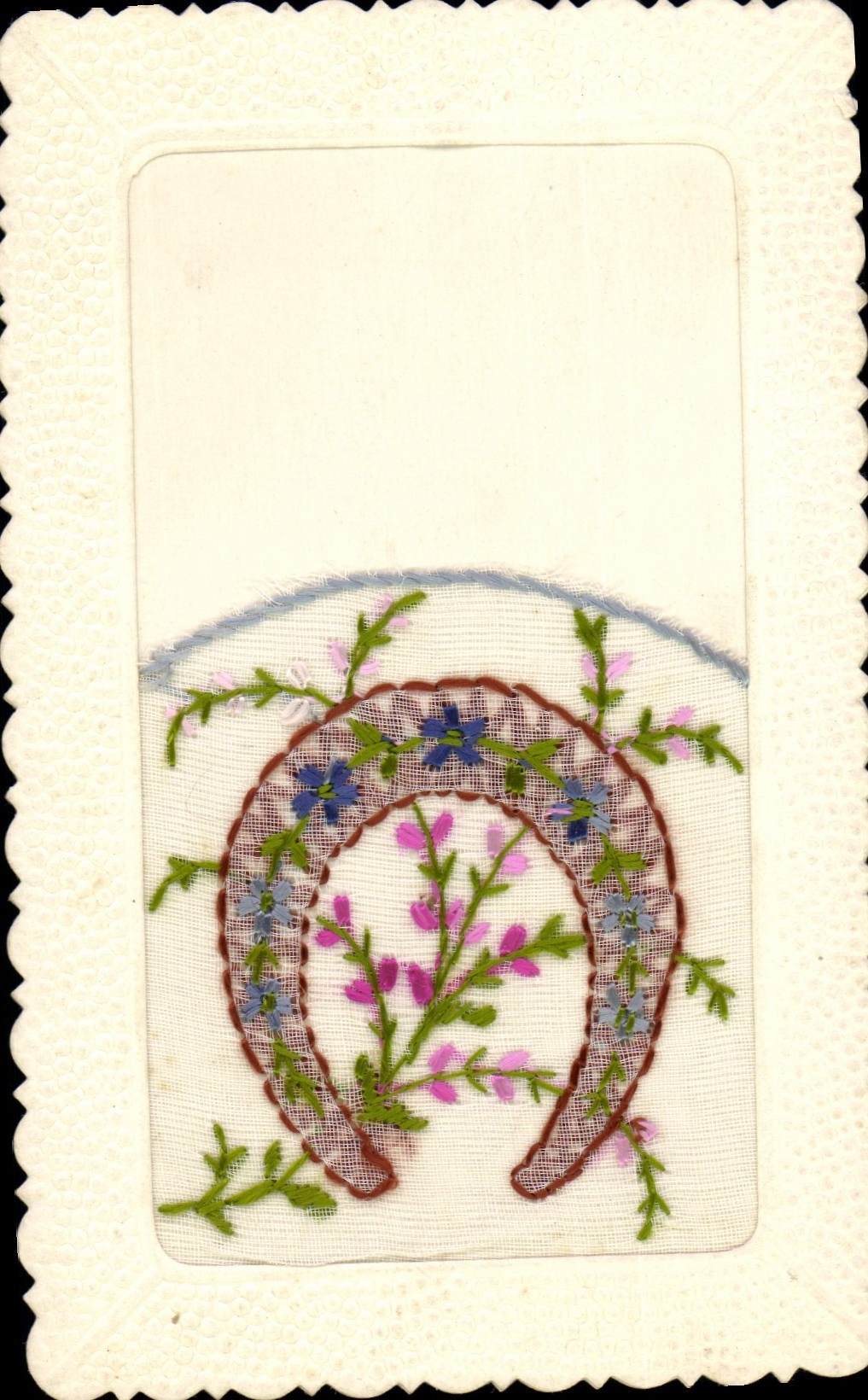 Vintage Postcard Fantaisie Toilee Fleurs Horseshoe