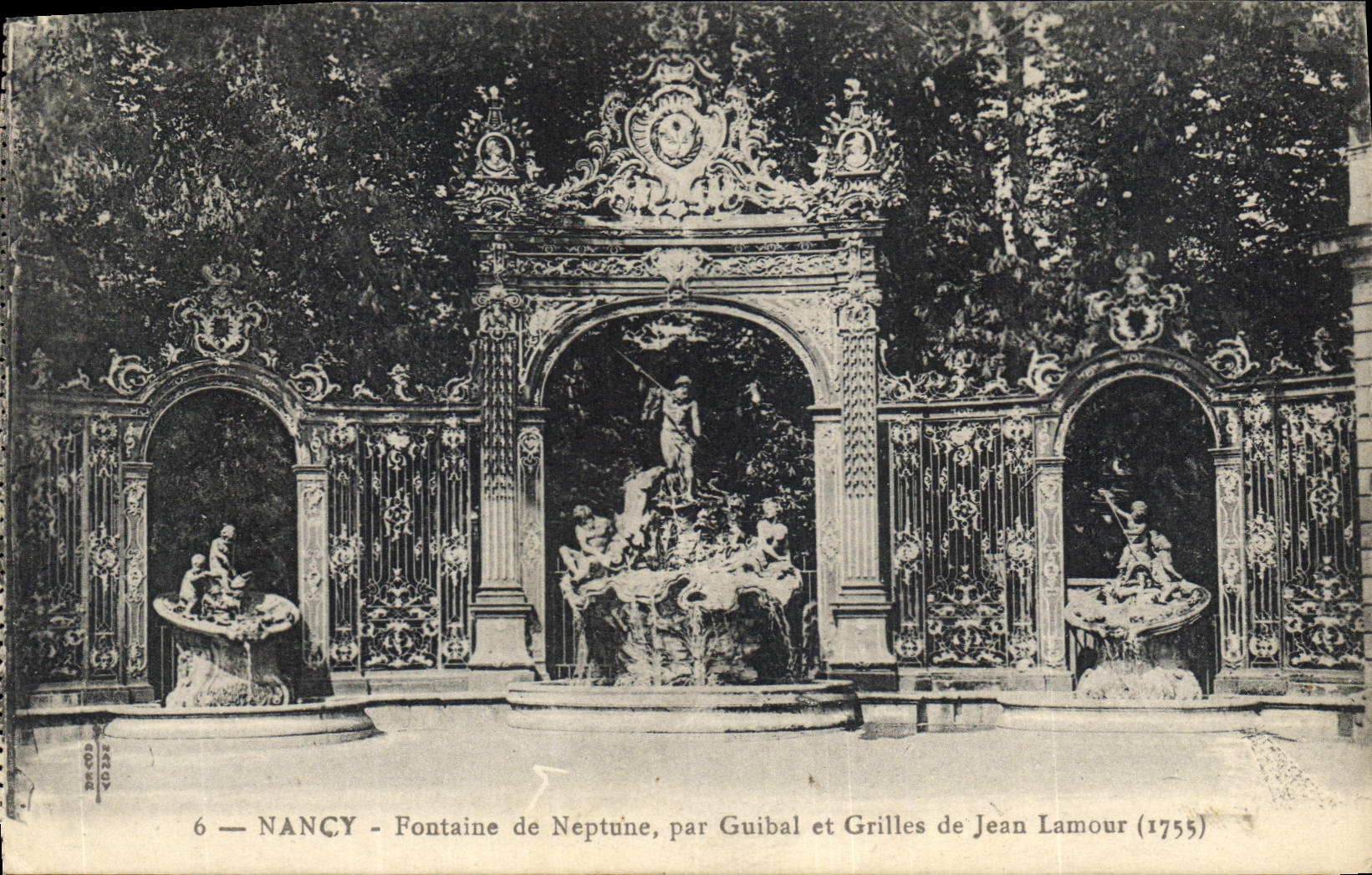 Vintage Postcard Nancy Fountain of Neptune by Guibal and grids of Jean Lamour