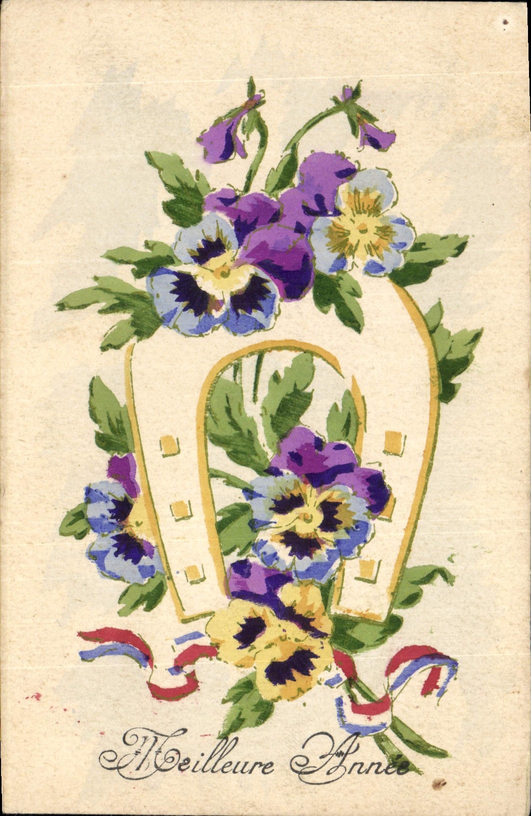 CPA Fantaisie (dessin a la main) Fleurs Fer a cheval 