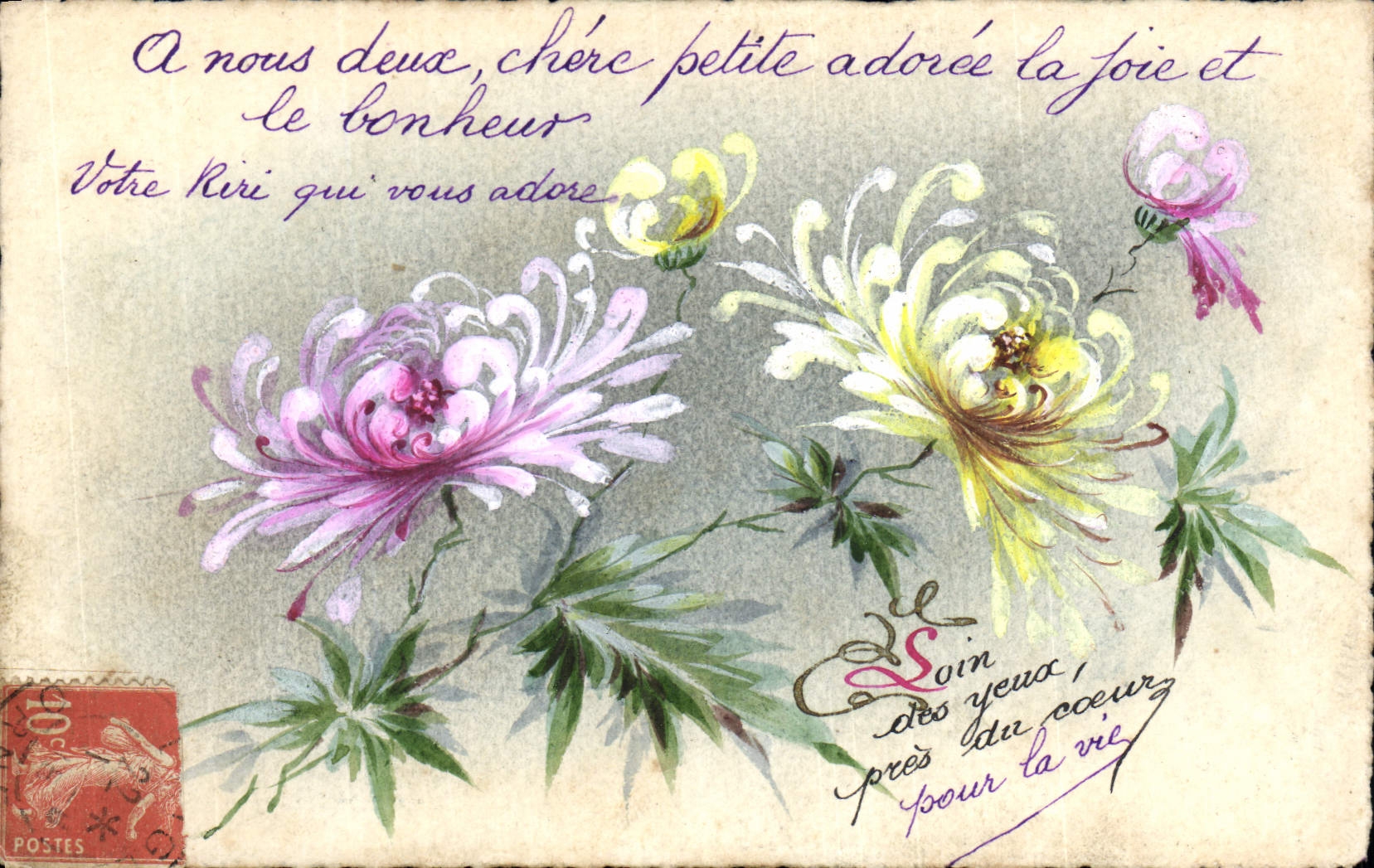 CPA Fantaisie (dessin a la main) Fleurs 