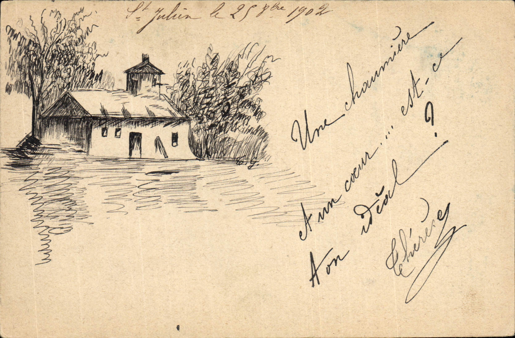 CPA Fantaisie (dessin a la main) Maison 