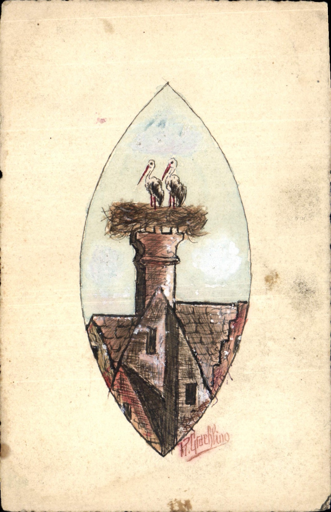 CPA Fantaisie (dessin a la main) Cigognes 