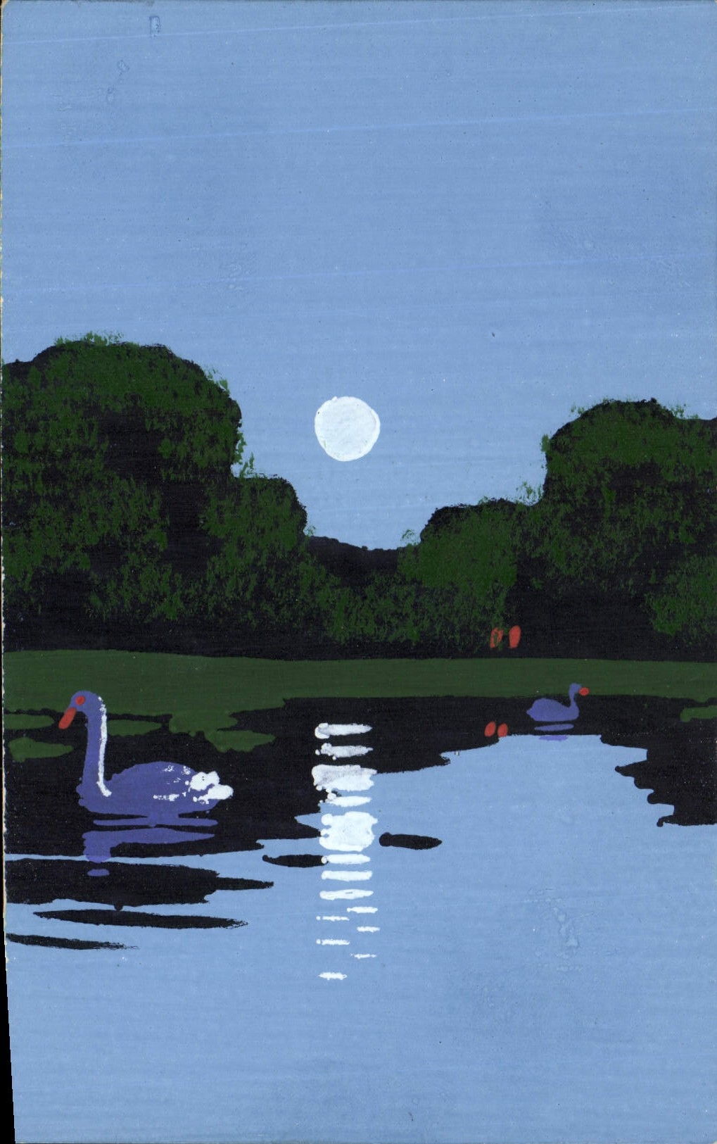 CPA Fantaisie (dessin a la main) Paysage Cygnes 