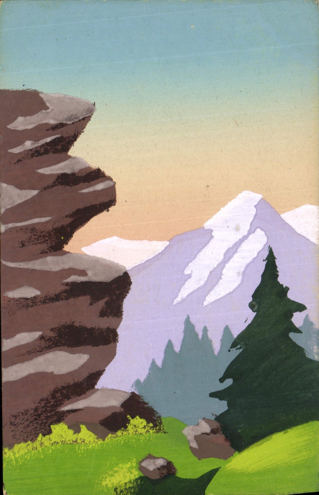 Vintage Postcard Fantasy (drawing has the hand) Mountain pasture