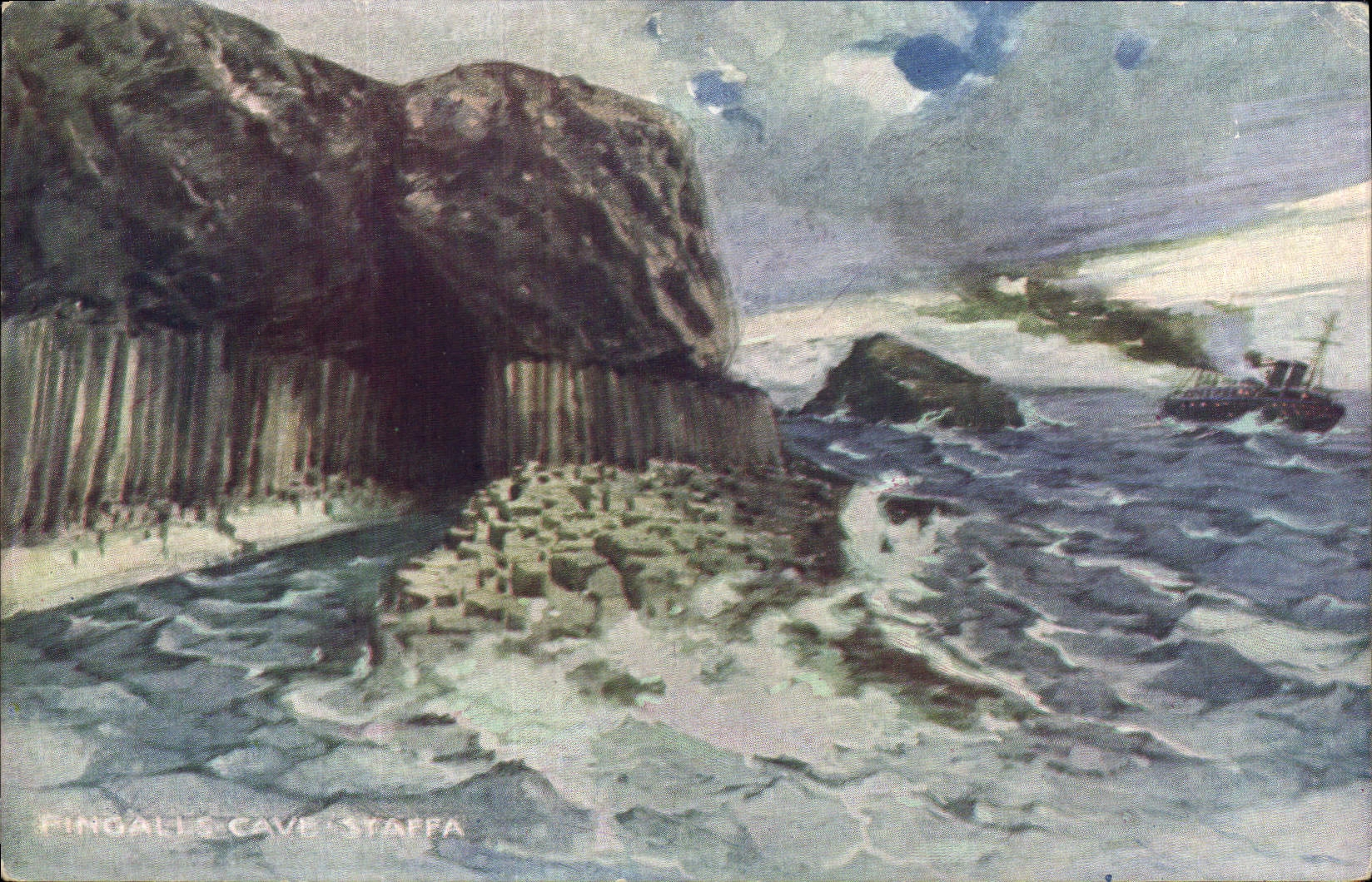 CPA Grotte Grottes Fingalls cave Staffa Bateau 