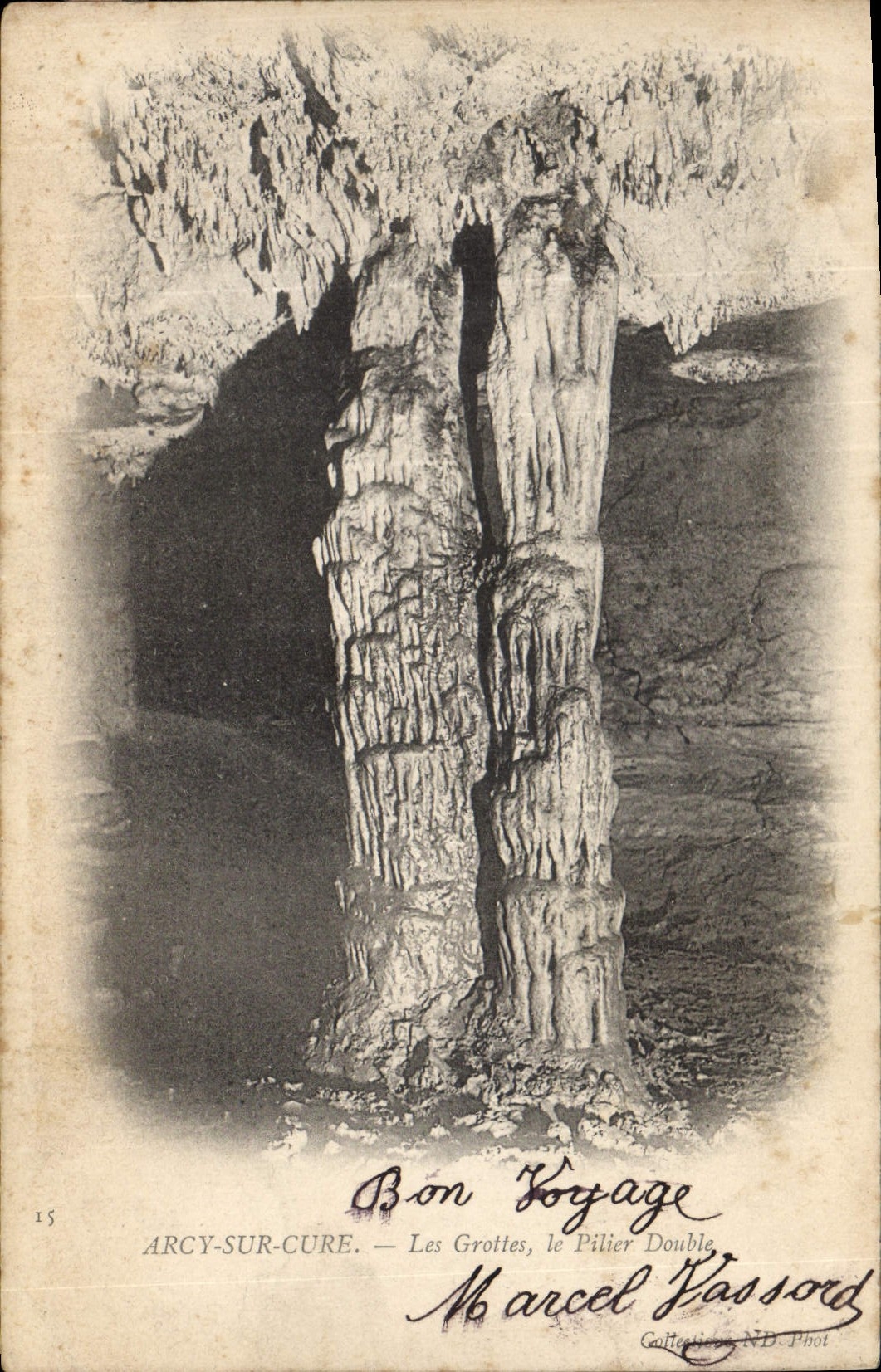 Vintage Postcard Cave Arcy Caves on Cure the double pillar