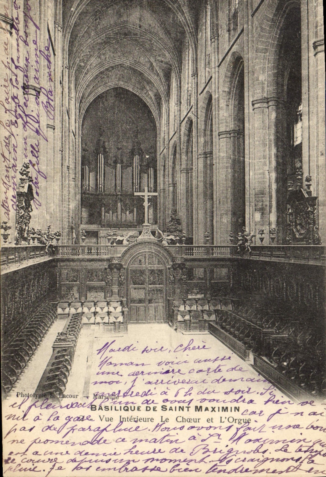 Postal Órgano Basílico de St Maximin Vista interior el coro y el órgano