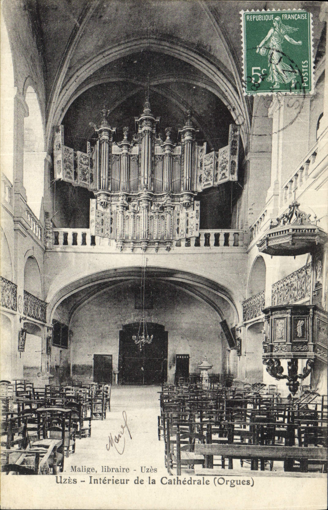 Postal Órgano Uzes Interior de la catedral Órganos