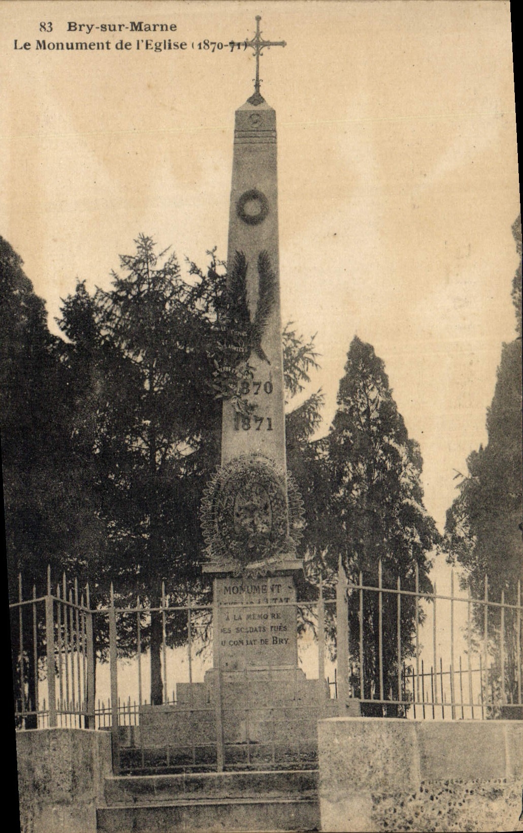 Vintage Postcard Militaria War of 1870 Bry on the Marne the monument of the church