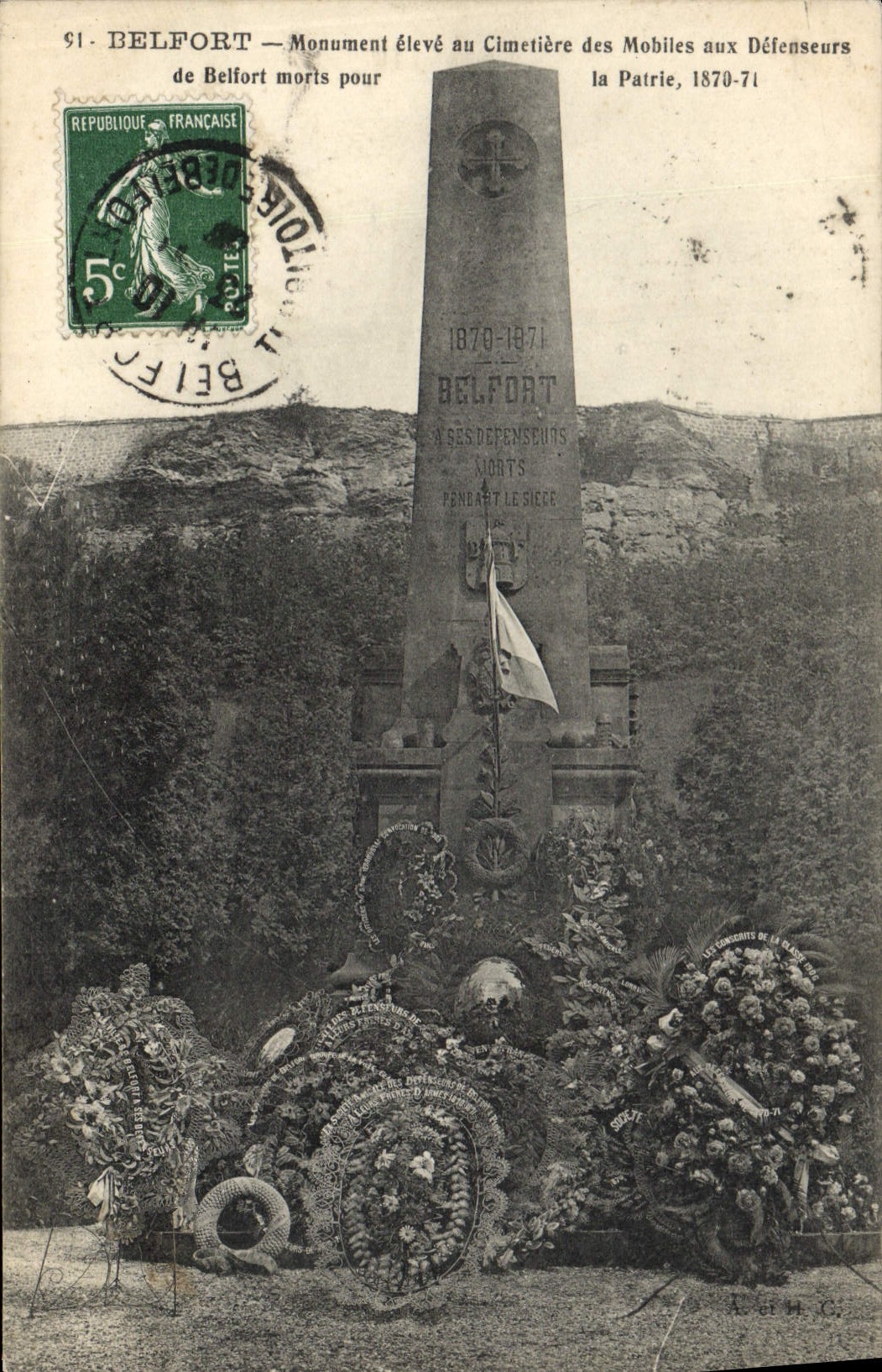 Postal Militaria Guerra de 1870 Belfort Monumento eleva al cementerio móviles a los partidarios de Belfort