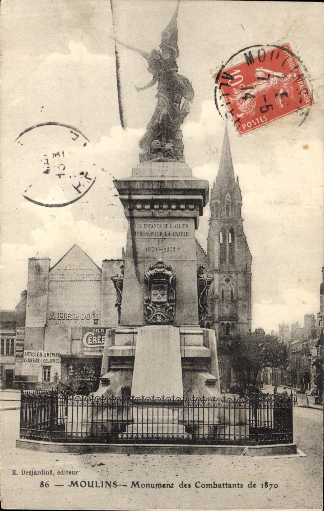 Vintage Postcard Militaria War of 1870 Mills Monument of the combatants of 1870