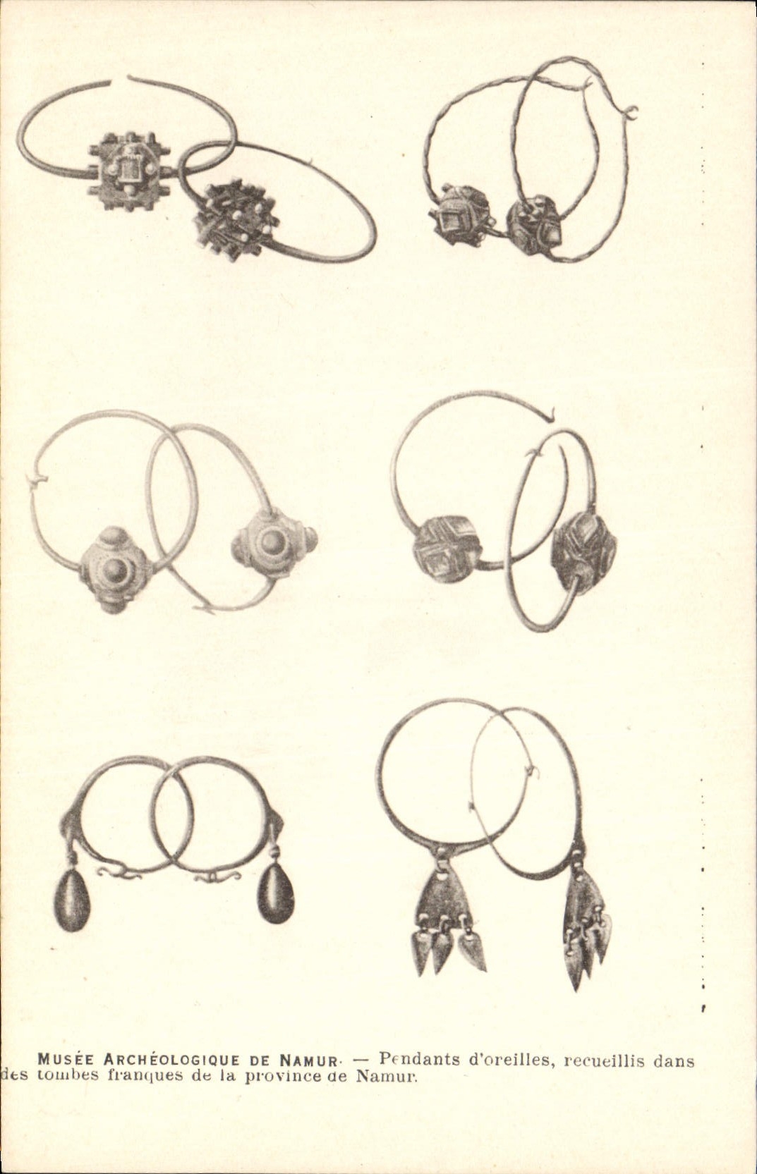 Postal Joyas Vagada arqueológico de Namur Pendientes recogidos en tumbas franques de la provincia de Namur