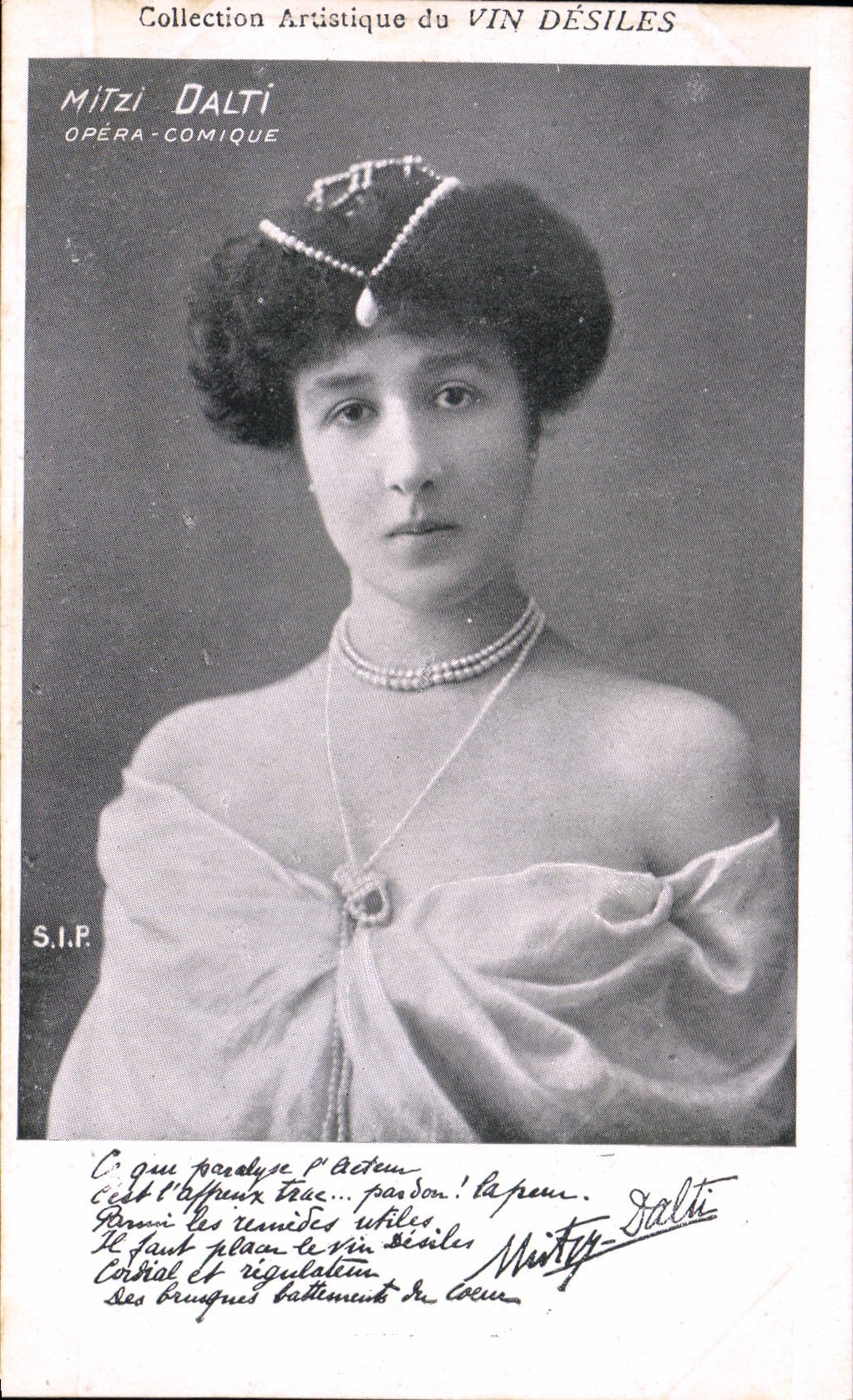 Postal Joyas Mujer Mitzi Dalti Ópera Cómico París Vino Desiles