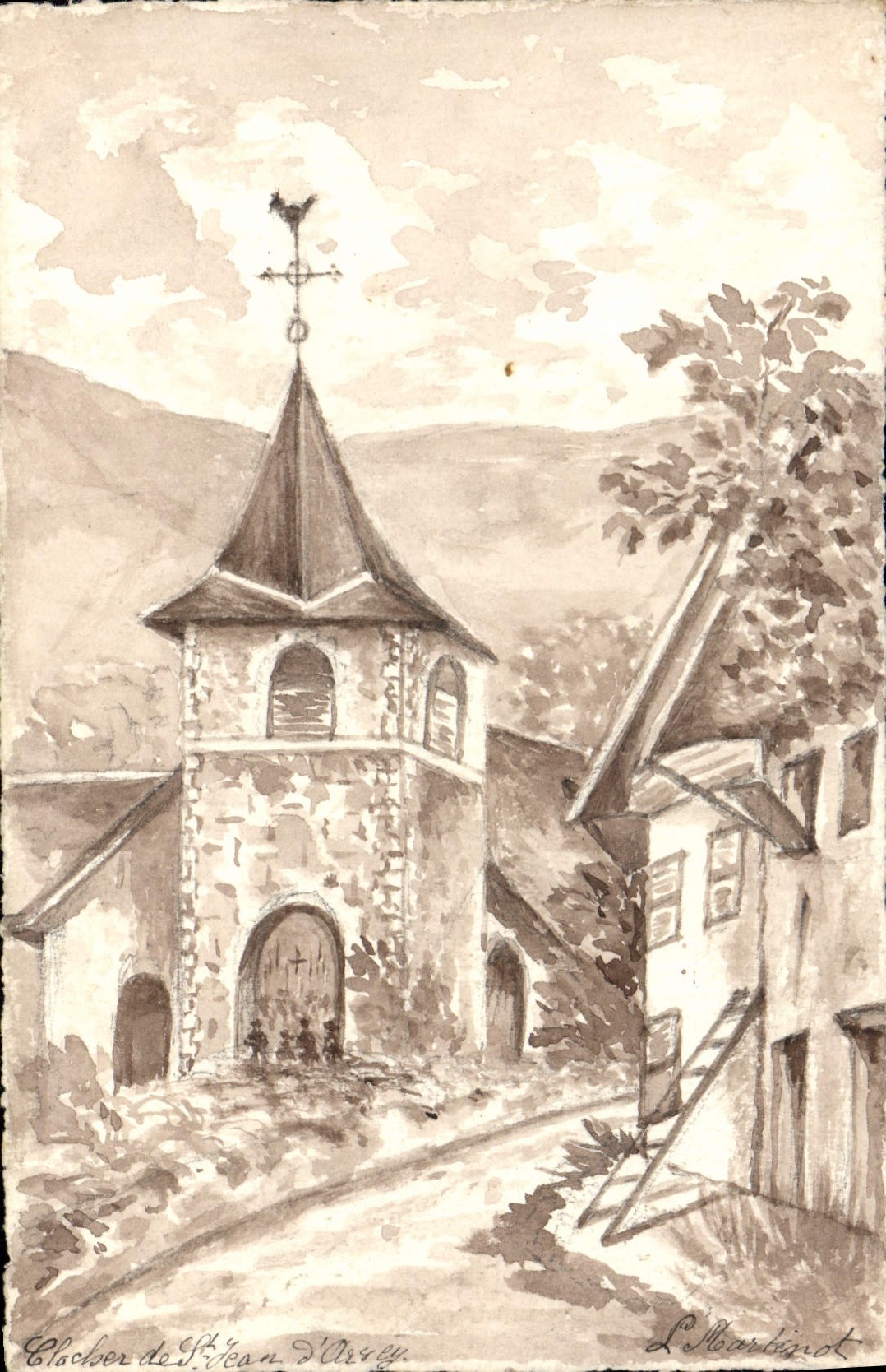 CPA Fantaisie (dessin a la main) Village Clocher de St Jean d'Arcy
