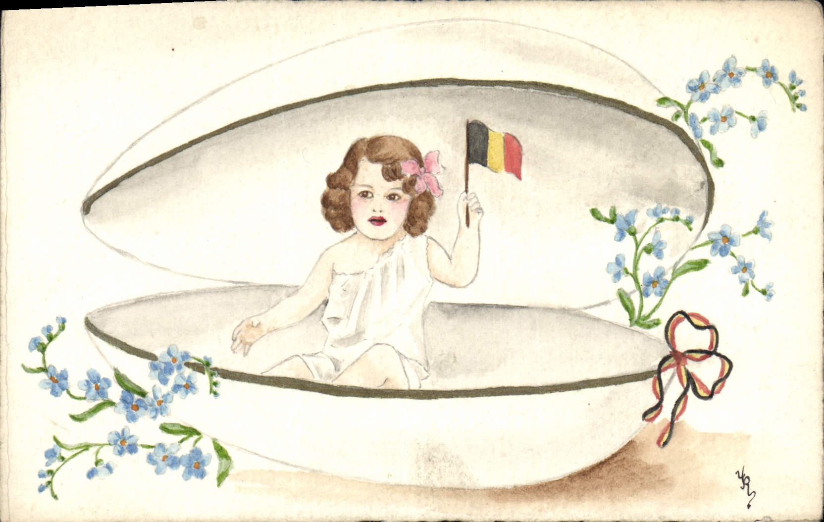 CPA Fantaisie (dessin a la main) Enfant Drapeau Belge