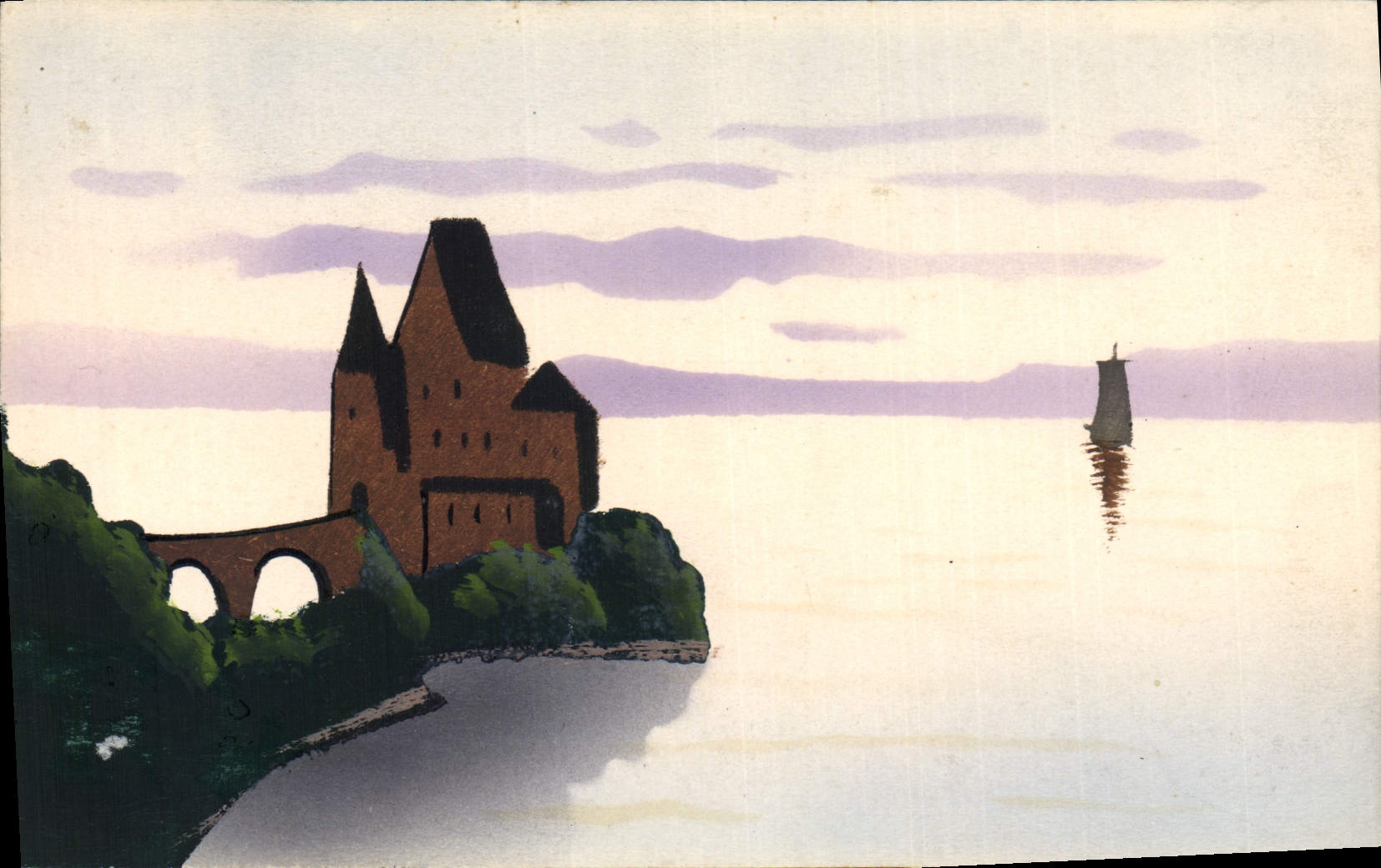 CPA Fantaisie (dessin a la main) Bateau Chateau 