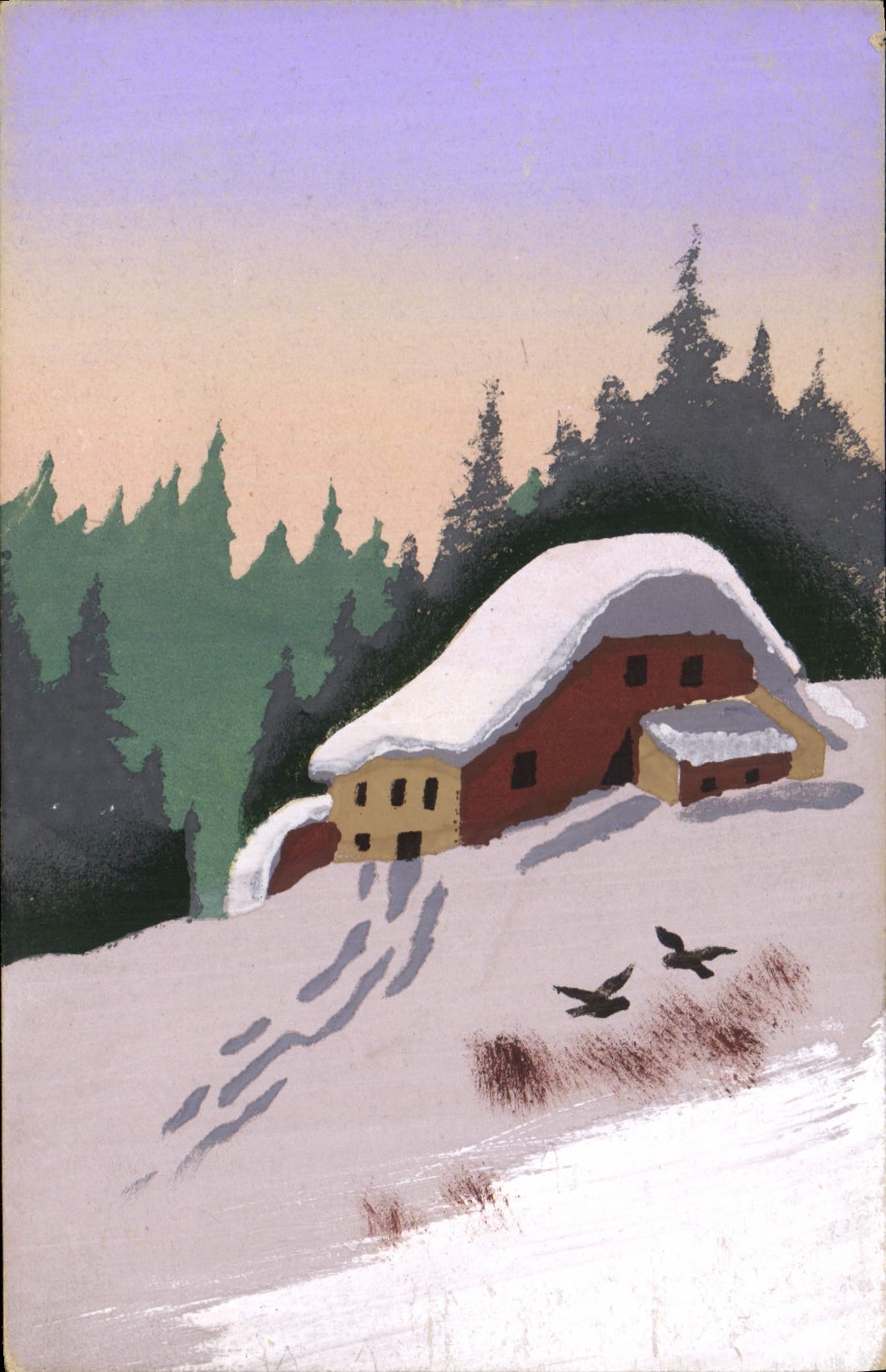 CPA Fantaisie (dessin a la main) Maison dans la neige