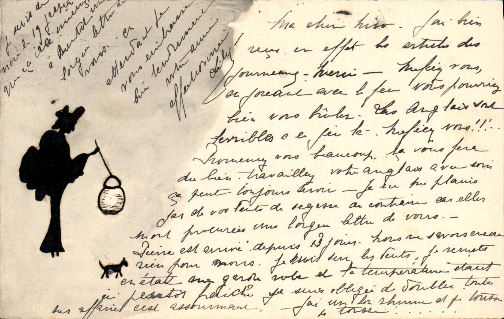 CPA Fantaisie (dessin a la main) Femme Chien