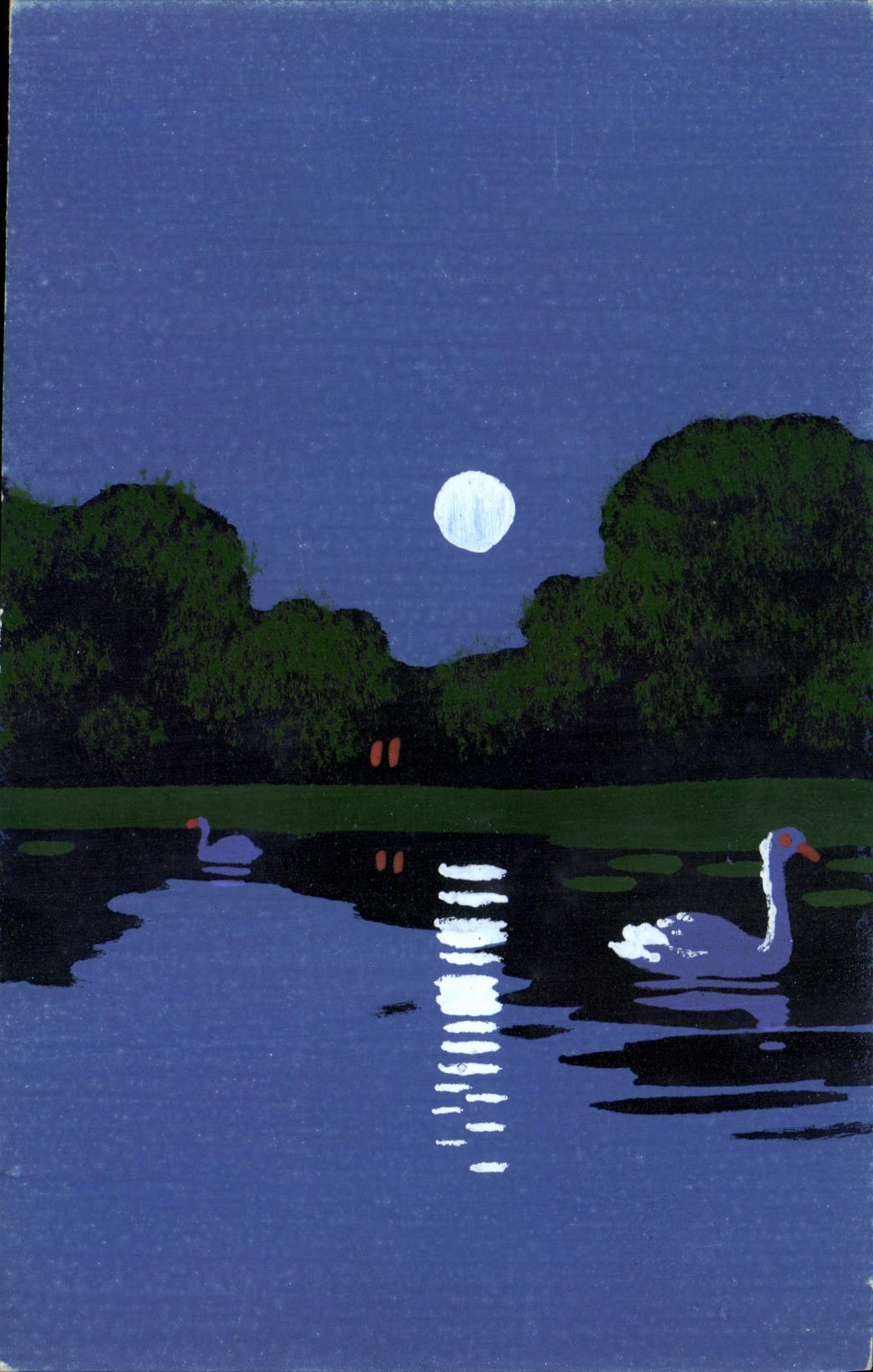 Vintage Postcard Fantasy (drawing has the hand) Swan