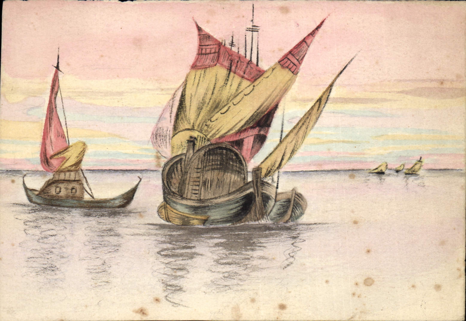 CPA Fantaisie (dessin a la main) Bateaux