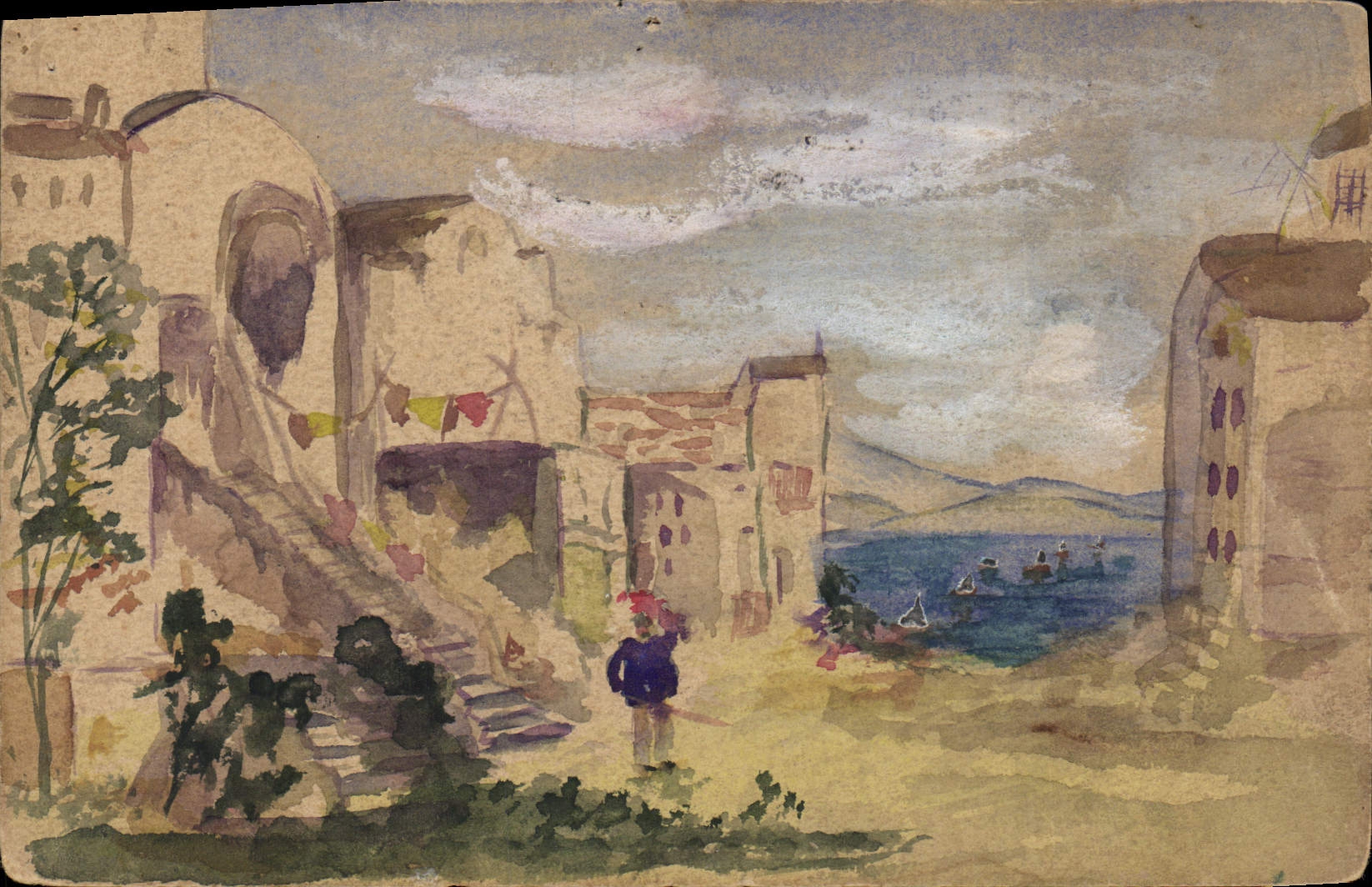 Vintage Postcard Fantasy (drawing has the hand) City