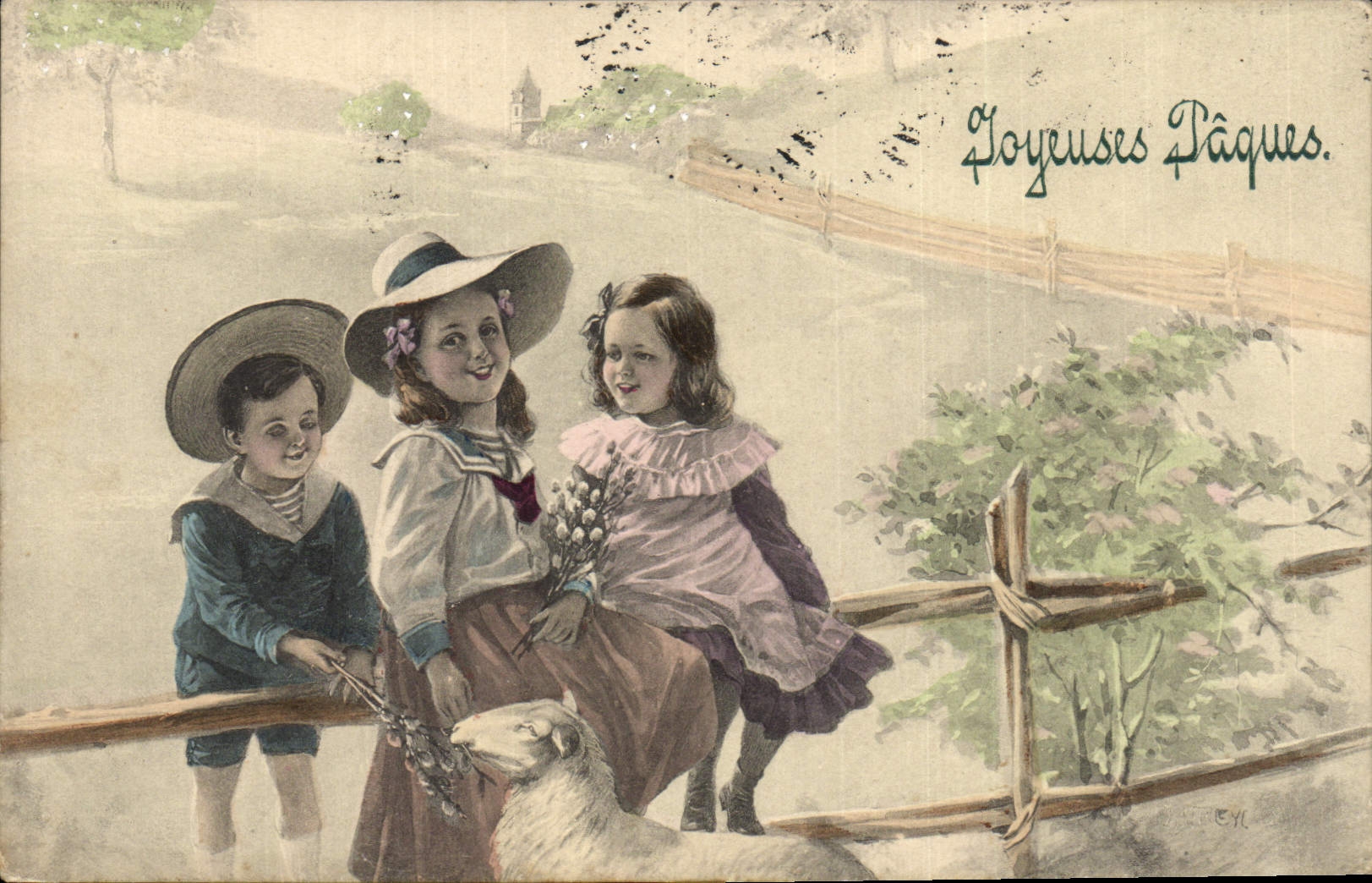 CPA Fantaisie Enfants Paques Agneau