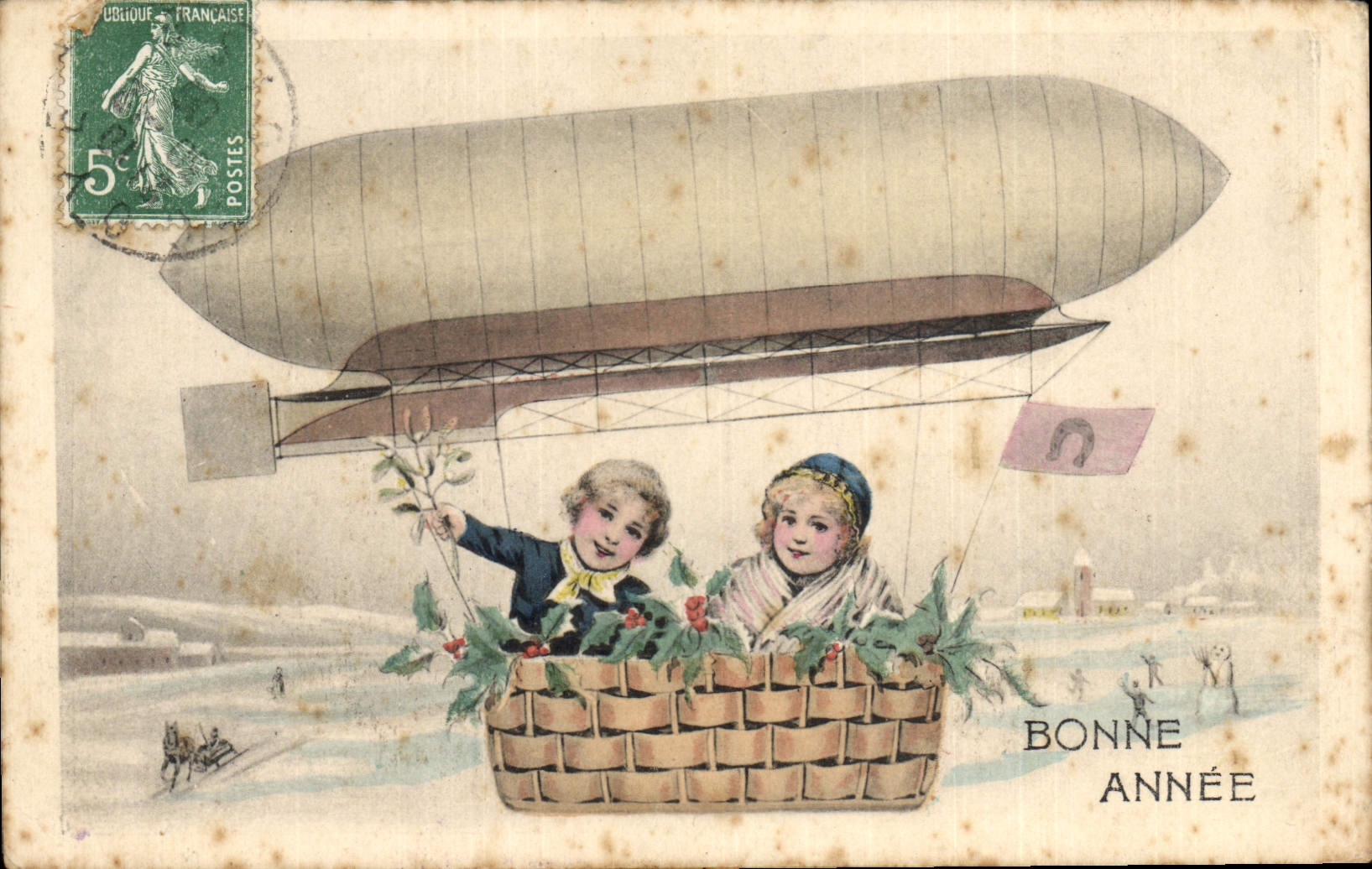 CPA Fantaisie Enfants Zeppelin Dirigeable