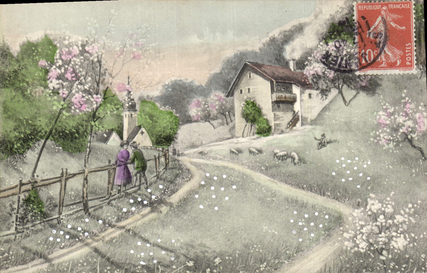 Vintage Postcard Fantasy Woman Landscape