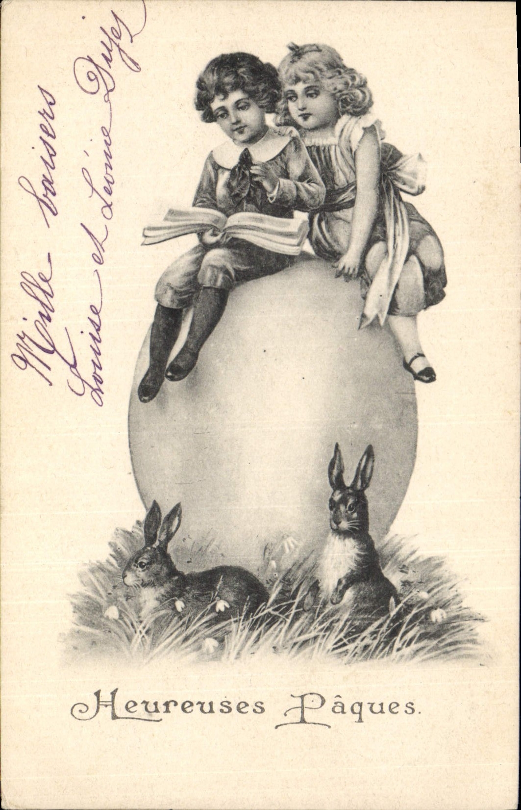 CPA Fantaisie Enfants Oeuf Lapins 
