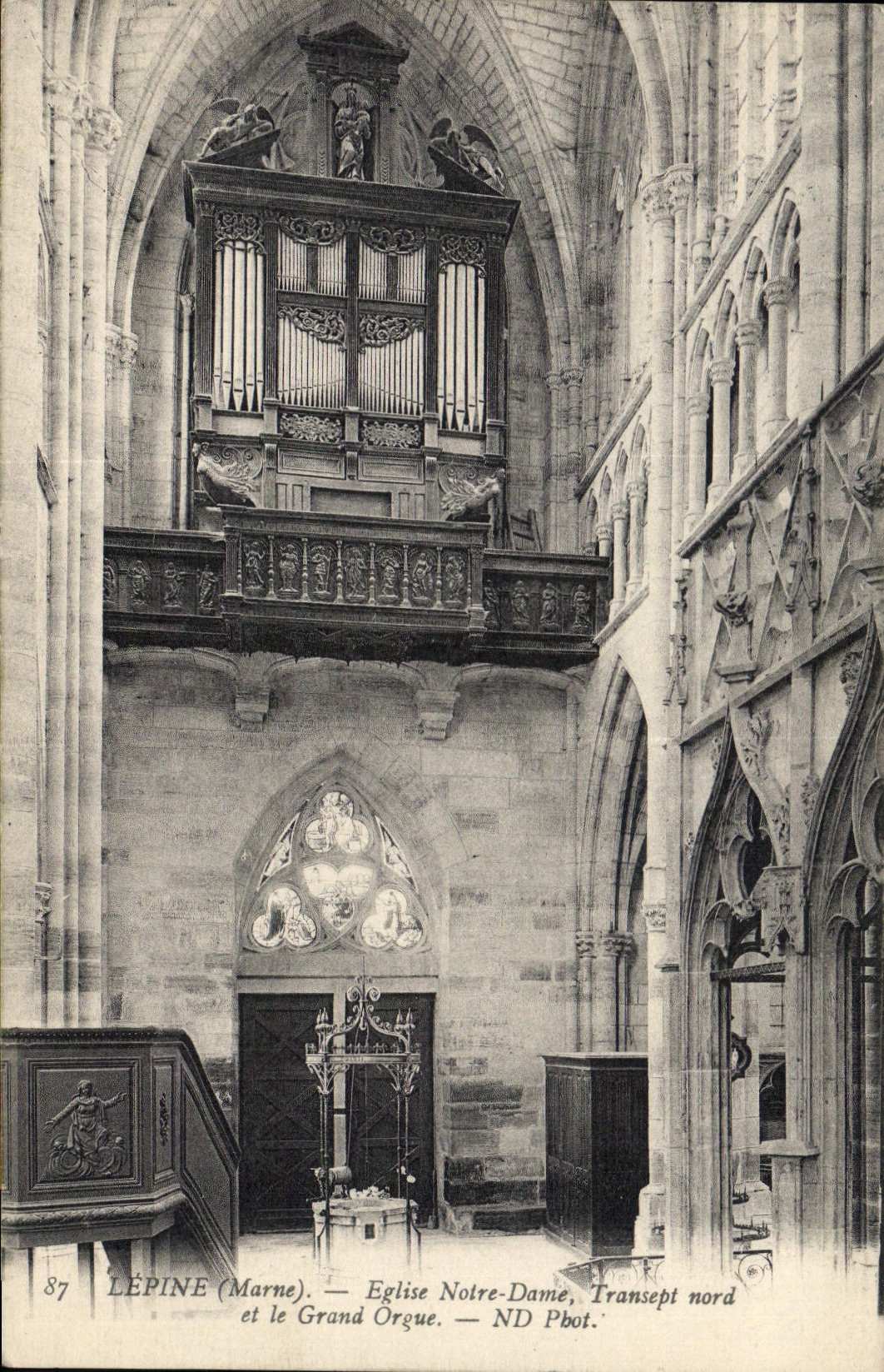 Postal Órgano Lepine Iglesia Notre Dame Crucero Septentrional y el gran órgano