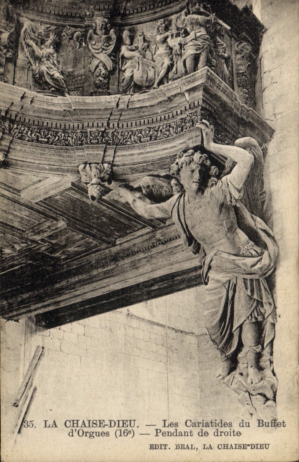 Postal Órgano la Silla Dios las cariátides del aparador de órganos durante derecha