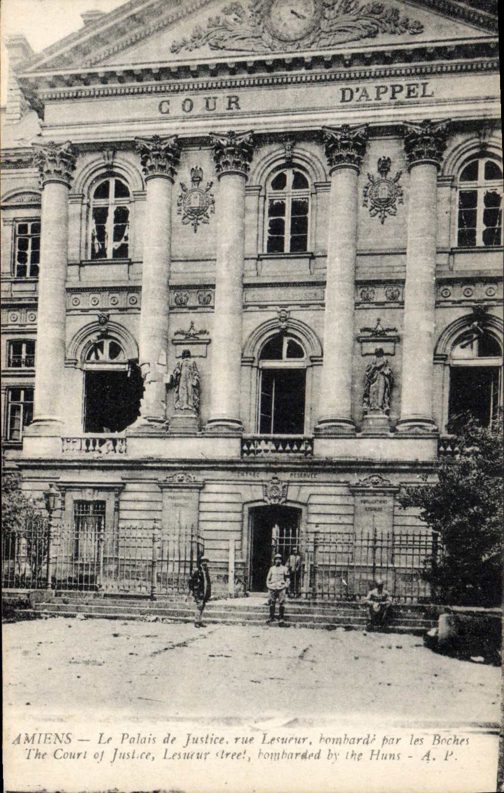 Vintage Postcard Law courts Street Lesueur Amiens Militaria