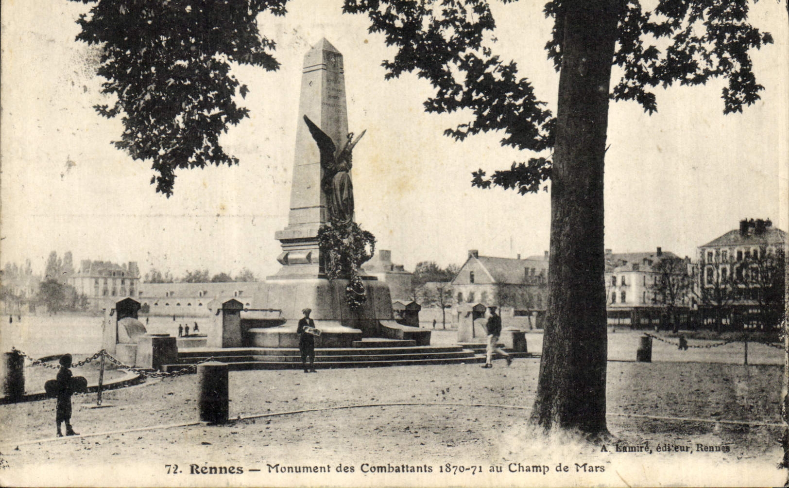 Vintage Postcard Militaria War of 1870 Rennes Monument of the Combatants to the field of Mars