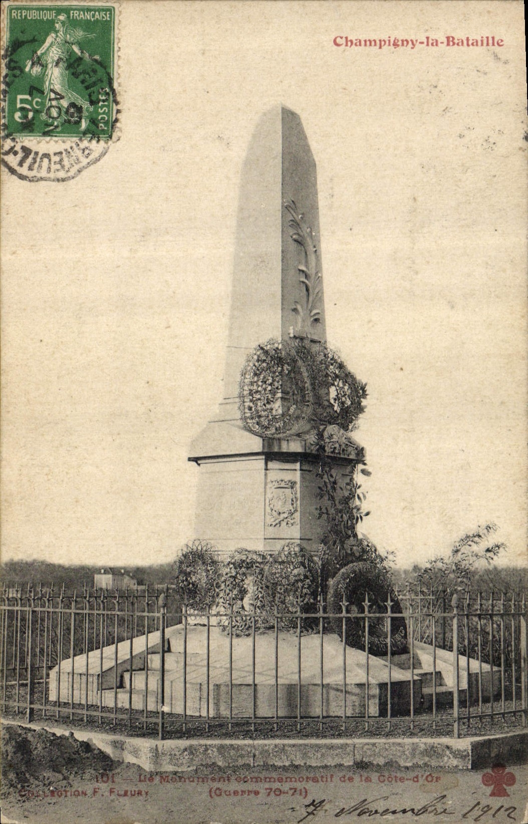 Vintage Postcard Militaria War of 1870 Champigny the Battle the Memorial of the Gold Dimension