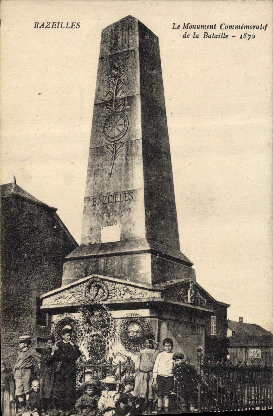 Vintage Postcard Militaria War of 1870 Bazezilles the Memorial of the battle 1870 Children