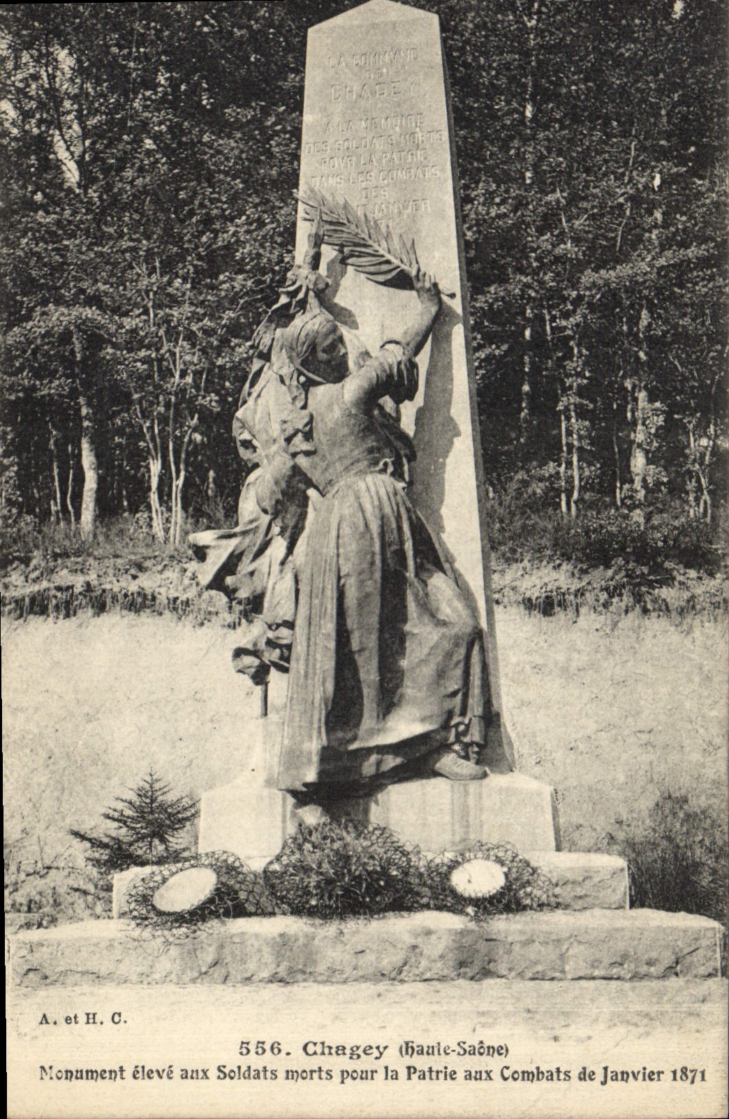 Postal Militaria Guerra de 1870 Chagey Monumento eleva a los soldados muertos para la patria a los combates