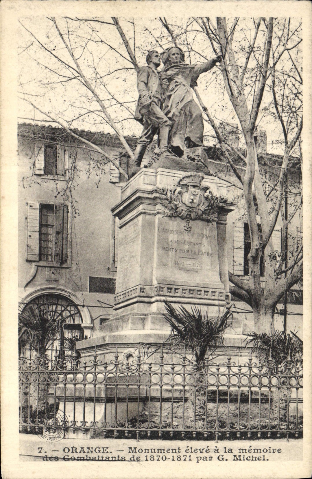 Postal Militaria Guerra de 1870 Anaranjado Monumento alumno tiene la memoria de los combatientes de 1870