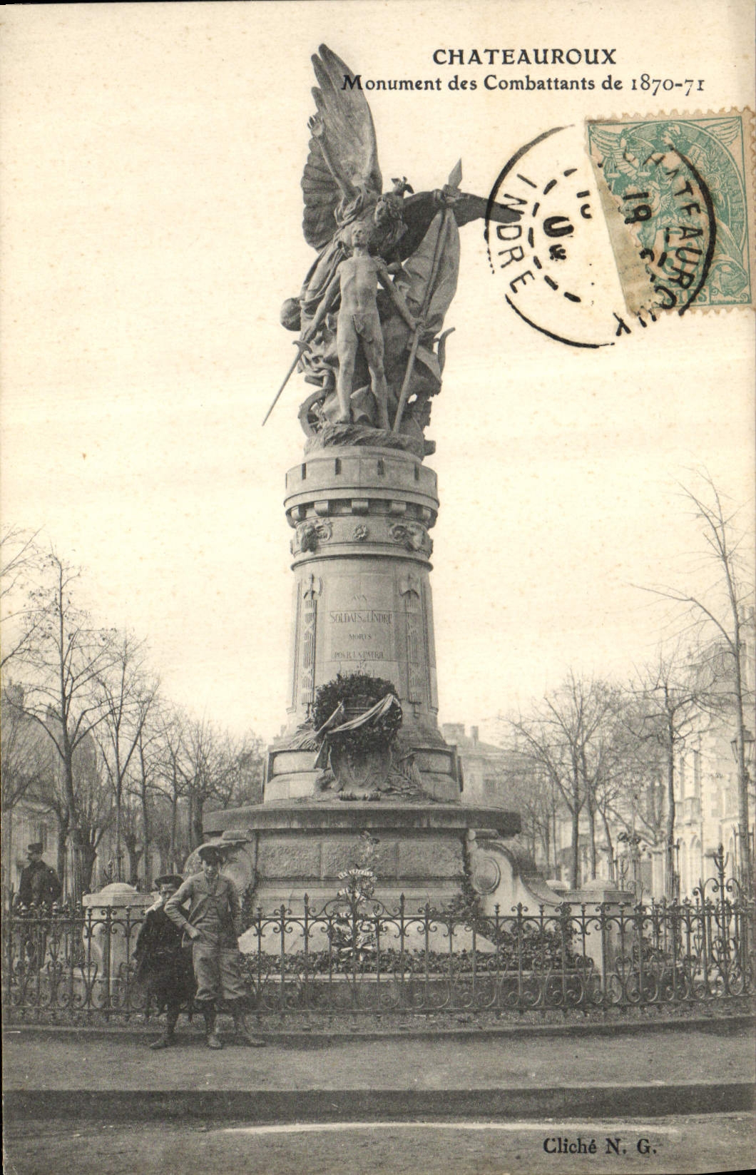 Postal Militaria Guerra de 1870 Chateauroux Monumento de los combatientes