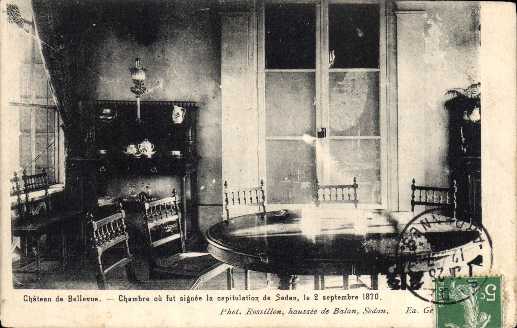 Postal Militaria Guerra de 1870 Castillo de Bellevue Habitación o se firmó la capitulación de Sedan