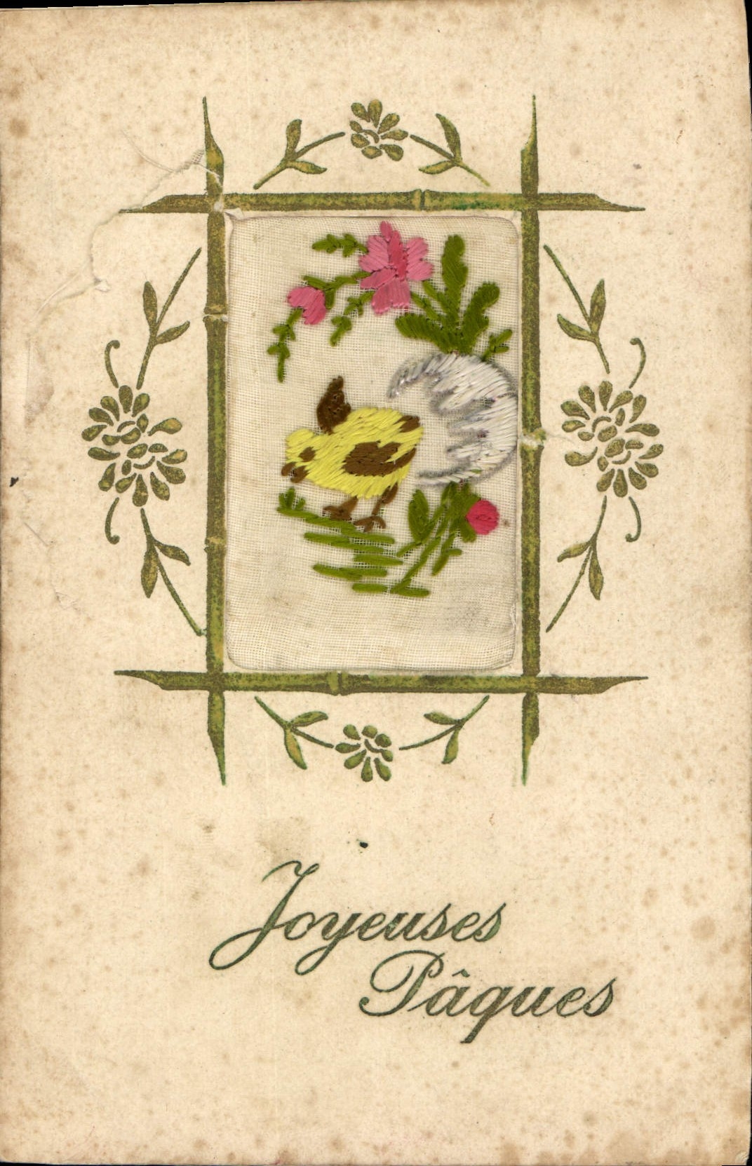 CPA Fantaisie Toilee Fleurs Poussin