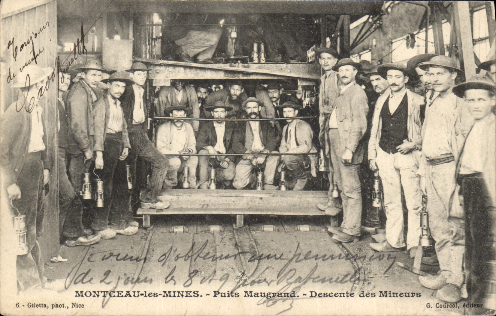 CPA Mine Mines Montceau les Mines Puits Maugrand Descente des mineurs TOP 