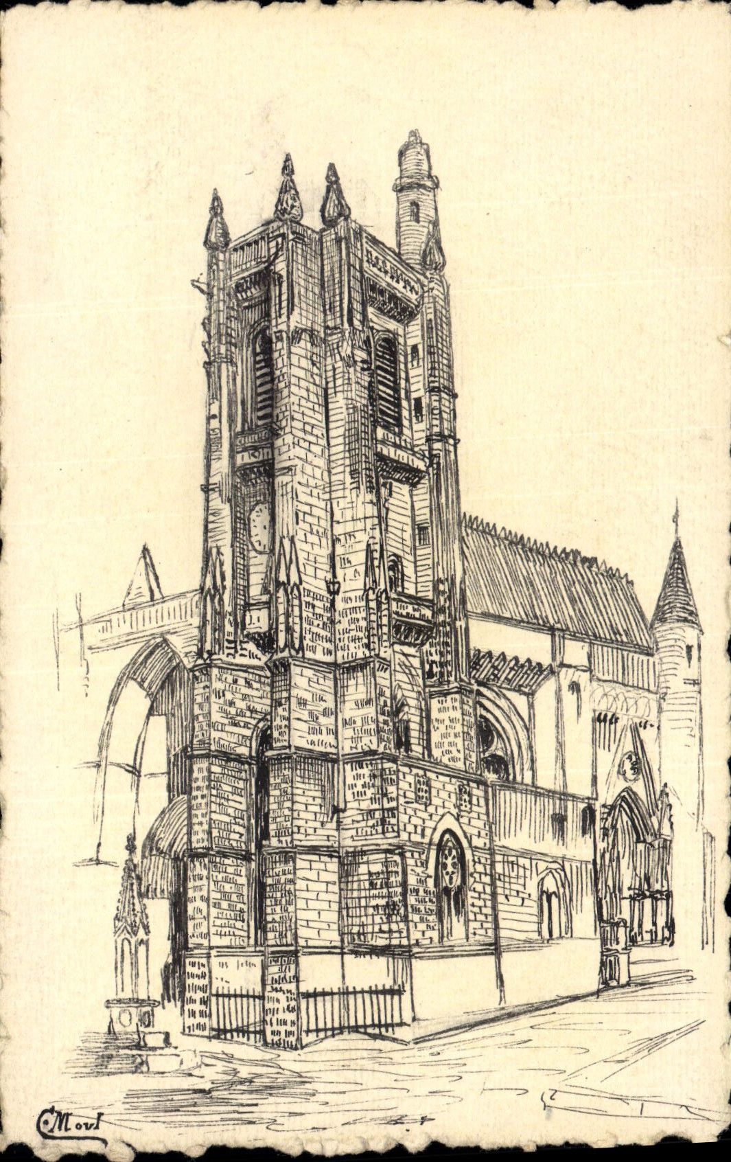 CPA Fantaisie (dessin a la main) Eglise 
