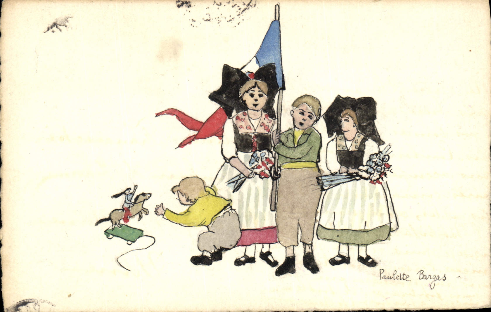 CPA Fantaisie (dessin a la main) Enfants Alsace Paulette Bargas 