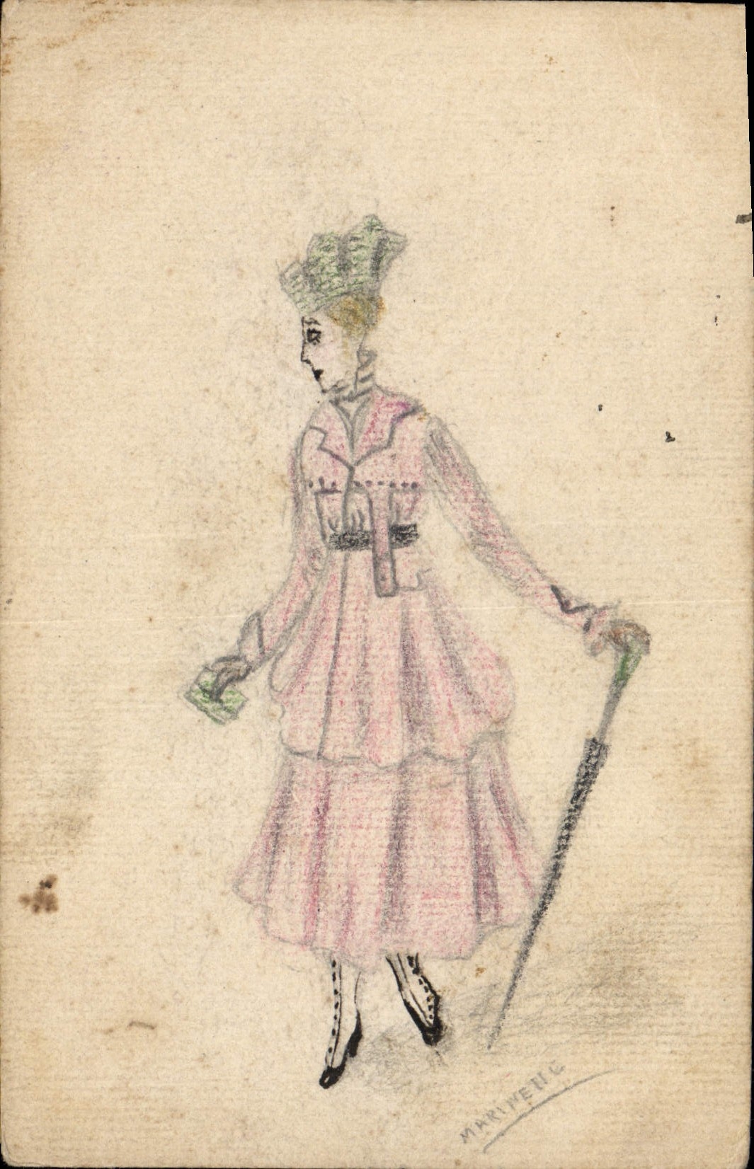 CPA Fantaisie (dessin a la main) Femme 