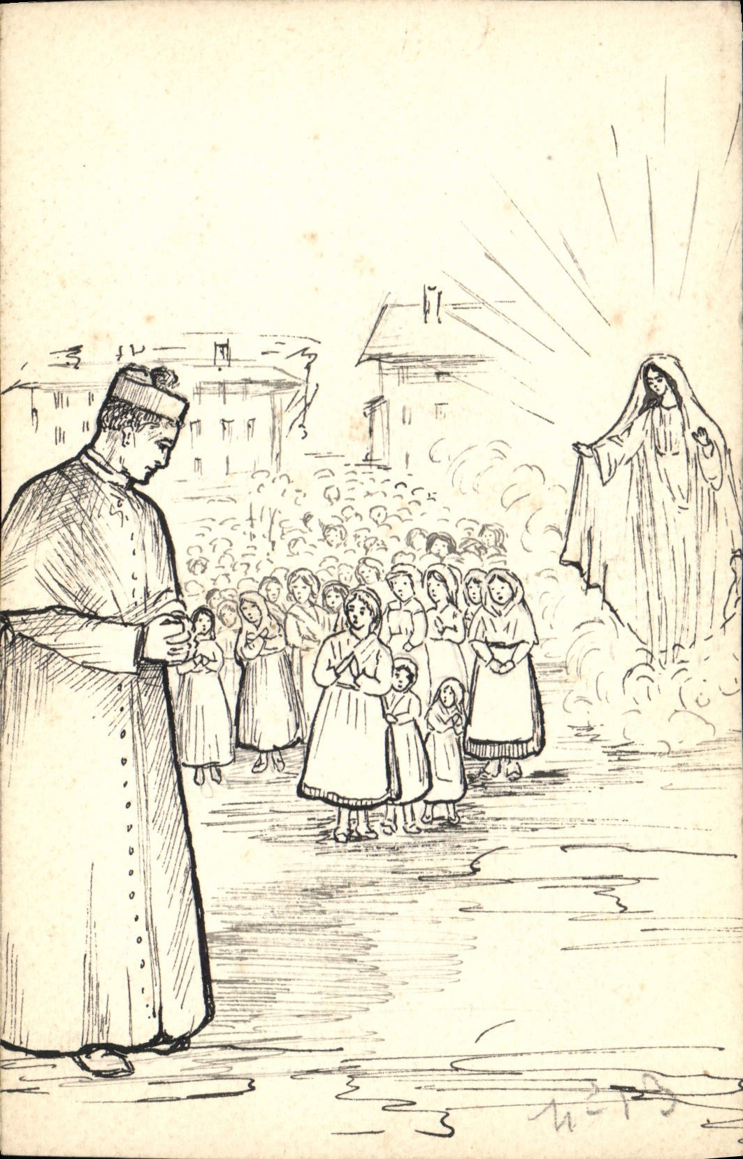 CPA Fantaisie (dessin a la main) Pretre Vierge 