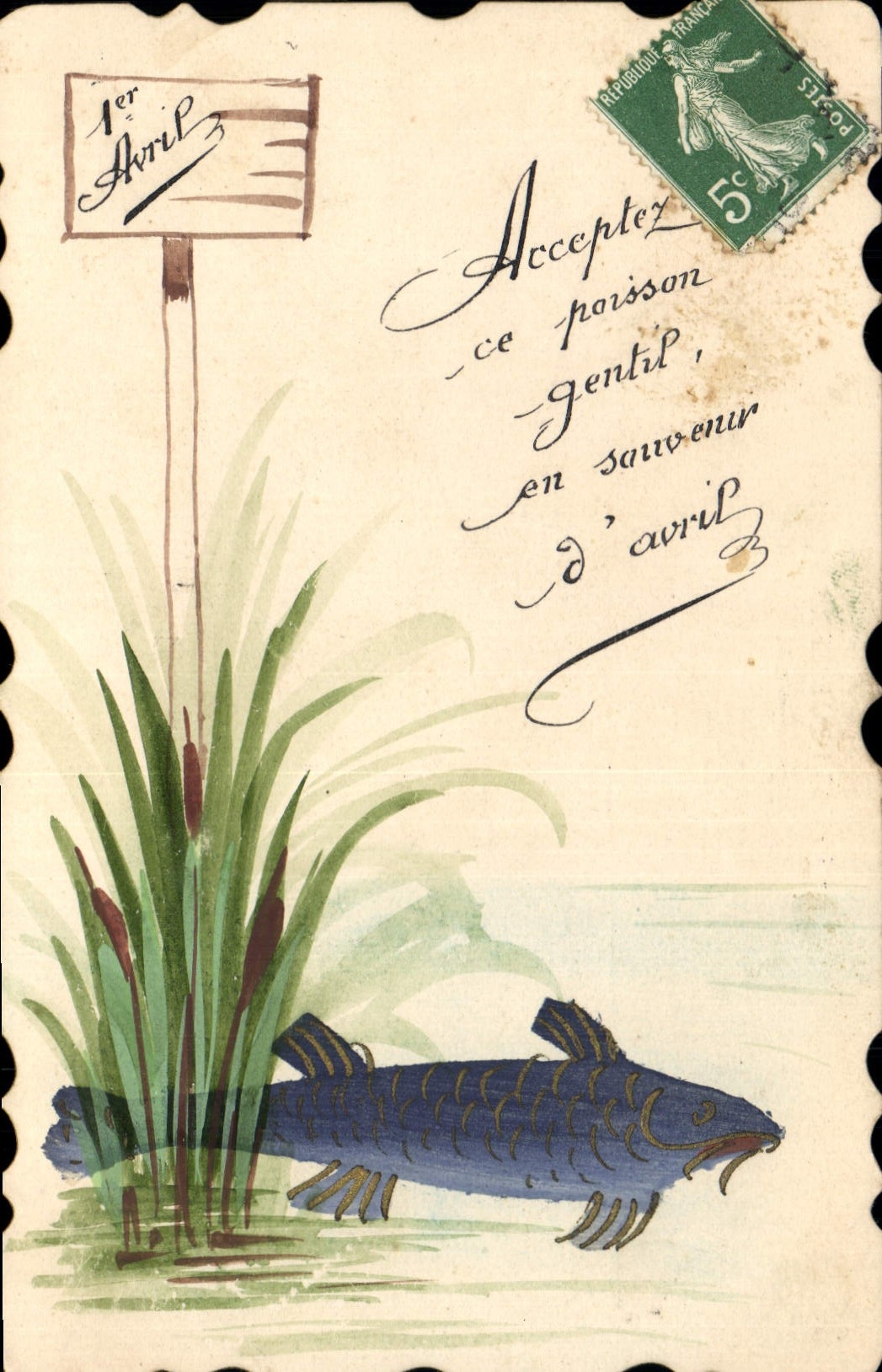 CPA Fantaisie (dessin a la main) Poisson 